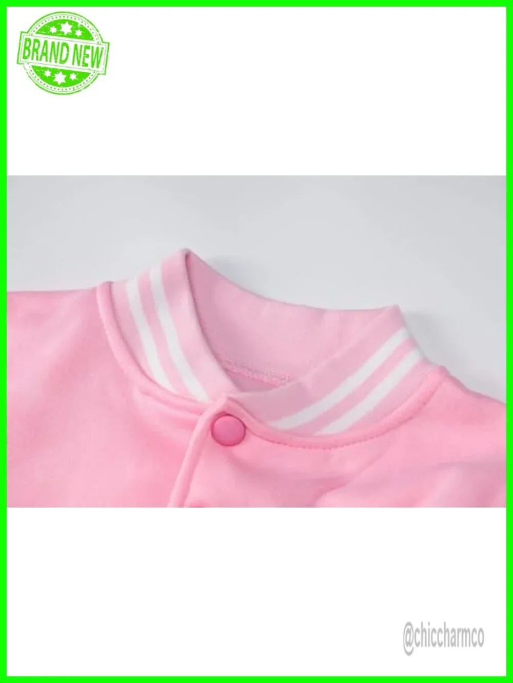 Cropped Varsity Baseball Jacket Snap Button Long Sleeve Polyester Women